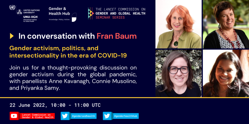 A digital flyer for the In Conversation with Fran Baum Event